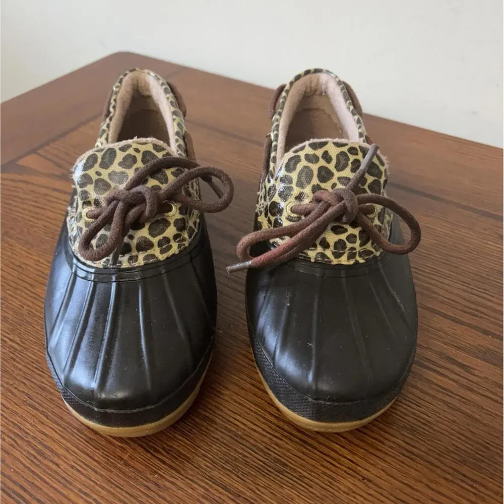 Sperry Womens Size 7 Saltwater 1 Eye Slip On Cheetah Duck Boots Shoes - Picture 2 of 9